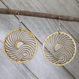 Big Wave Wooden Circle Dangle Earrings | Ocean Surf Jewelry by Cate's Concepts, LLC, handmade jewelry main product photo