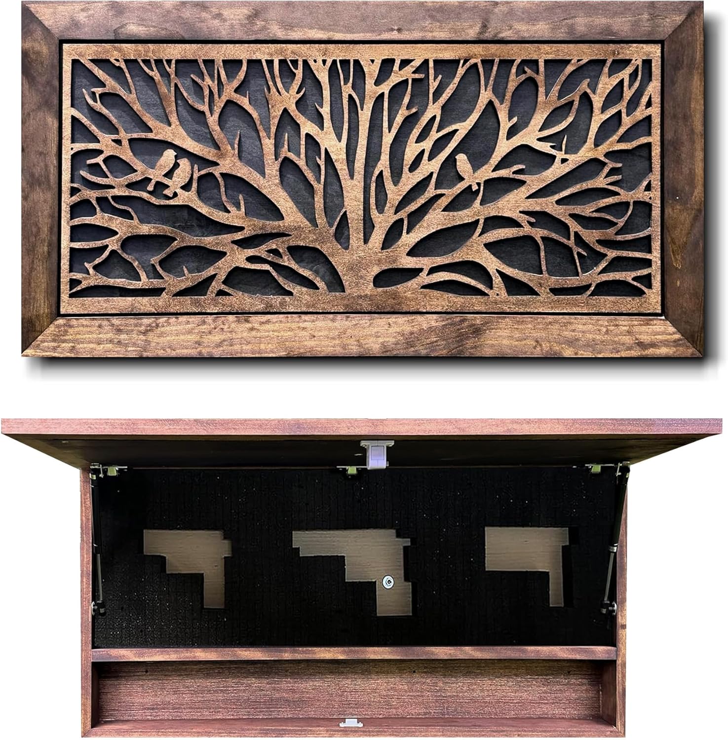 Birds in a Tree Large Gun Concealment Decor - Handcrafted Wooden Gun Cabinets - Gun Shelf Hidden Storage for Rifles, Shotguns, & Handguns - Quick Acce by Bellewood Designs