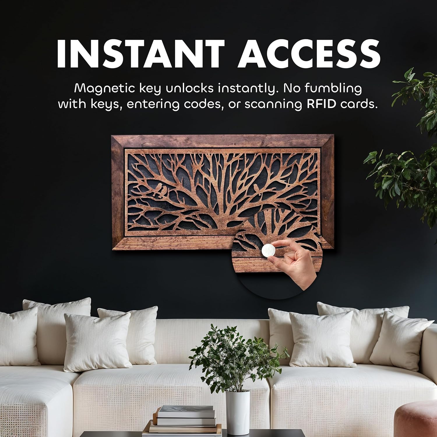 Birds in a Tree Large Gun Concealment Decor - Handcrafted Wooden Gun Cabinets - Gun Shelf Hidden Storage for Rifles, Shotguns, & Handguns - Quick Acce by Bellewood Designs