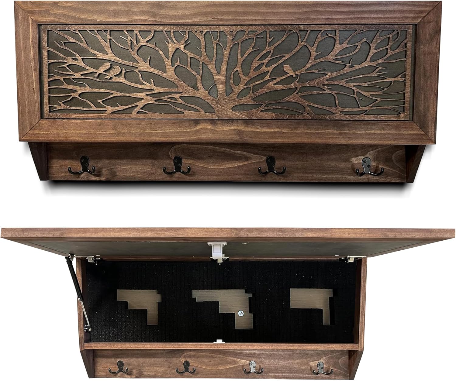 Birds in a Tree Large Gun Concealment Coat Rack - Handcrafted Wooden Gun Cabinets - Gun Shelf Hidden Storage for Rifles, Shotguns, & Handguns - Quick by Bellewood Designs