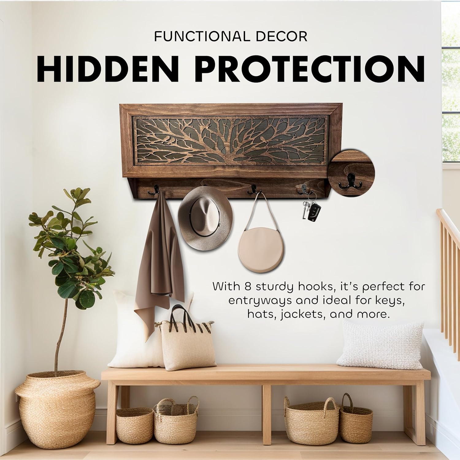 Birds in a Tree Large Gun Concealment Coat Rack - Handcrafted Wooden Gun Cabinets - Gun Shelf Hidden Storage for Rifles, Shotguns, & Handguns - Quick by Bellewood Designs