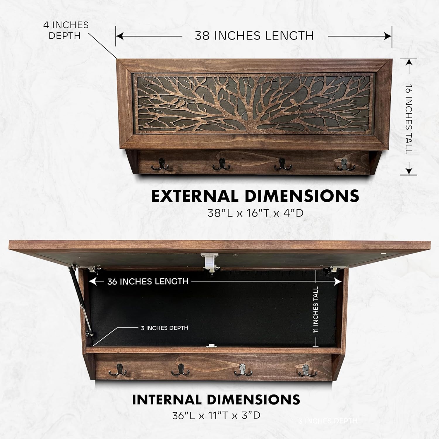 Birds in a Tree Large Gun Concealment Coat Rack - Handcrafted Wooden Gun Cabinets - Gun Shelf Hidden Storage for Rifles, Shotguns, & Handguns - Quick by Bellewood Designs