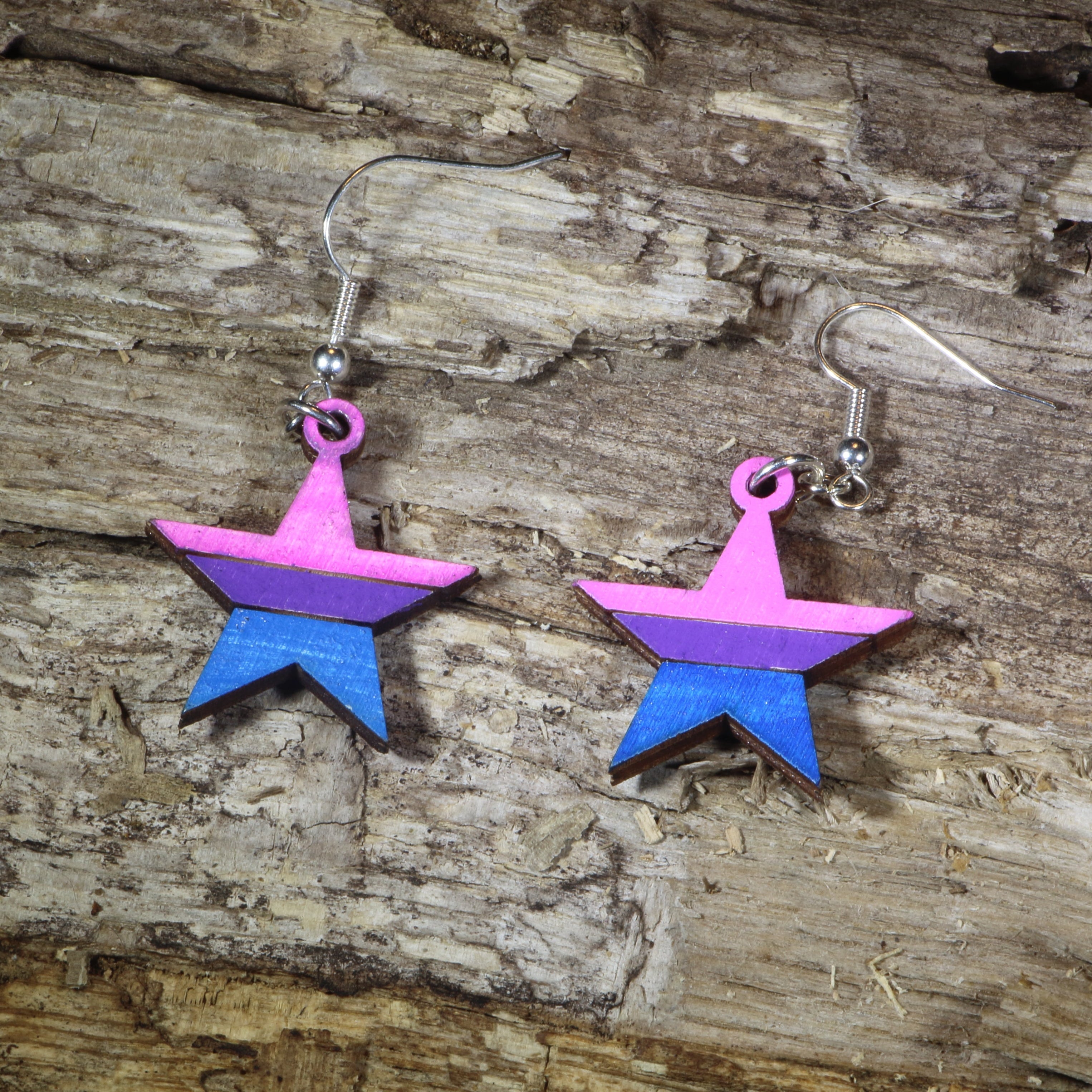 Bisexual Pride Star Wooden Earrings | Bi Flag Jewelry by Cate's Concepts, LLC
