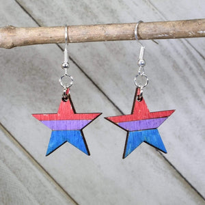 Bisexual Pride Star Wooden Earrings | Bi Flag Jewelry