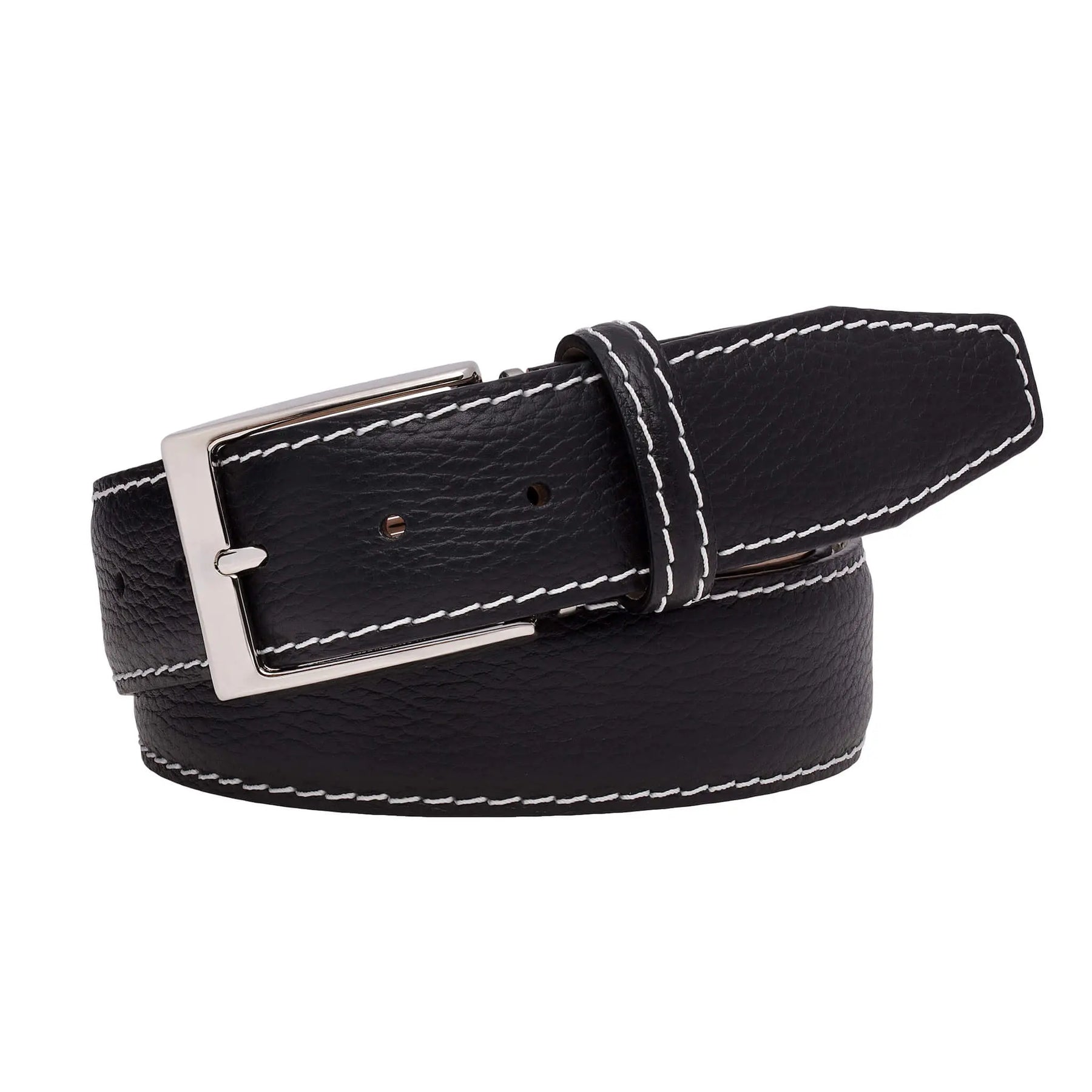 Black Italian Pebble Grain Belt by Roger Ximenez: Bespoke Belts and Leather Accessories, handmade leather goods detail photo 2