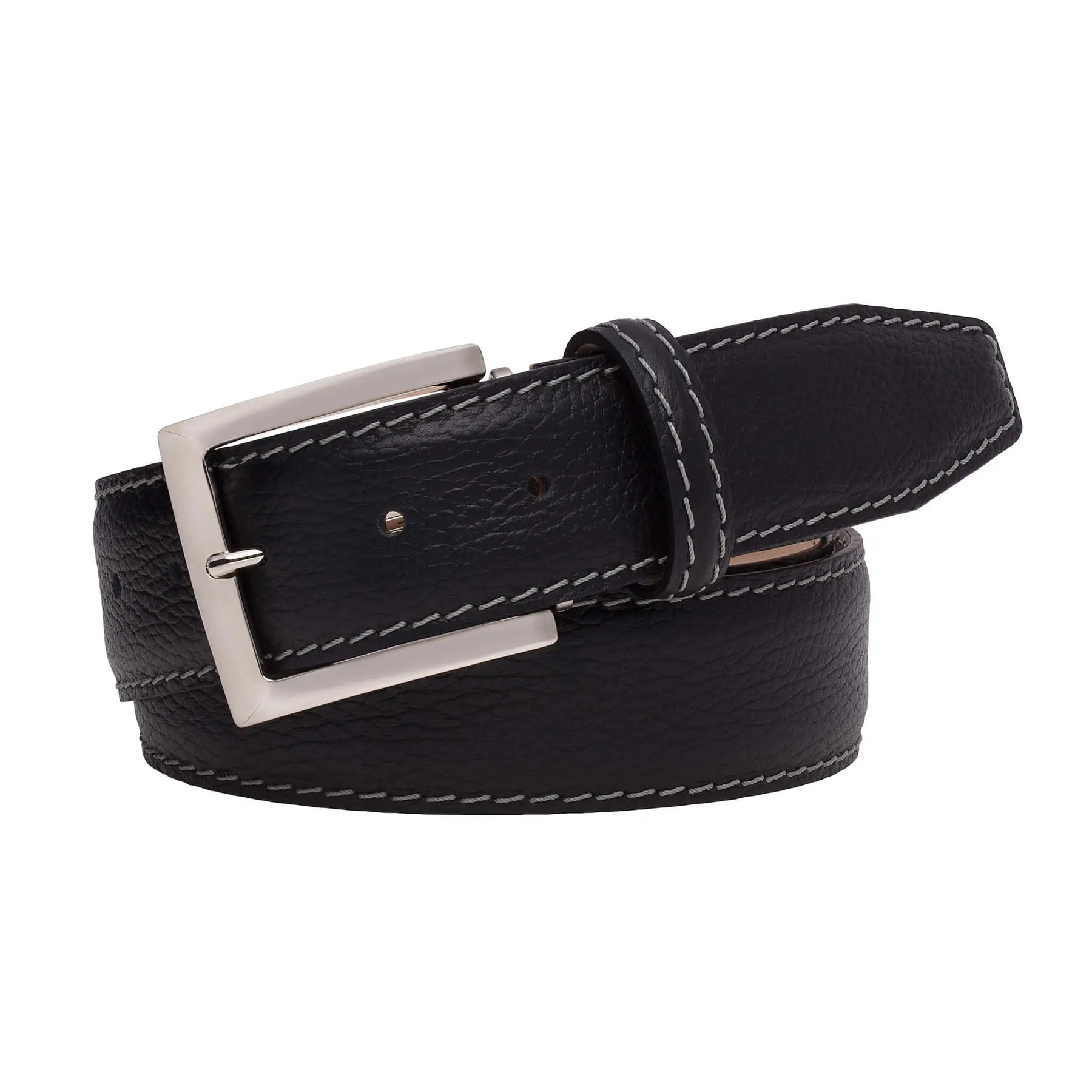 Black Italian Pebble Grain Belt by Roger Ximenez: Bespoke Belts and Leather Accessories, handmade leather goods detail photo 3