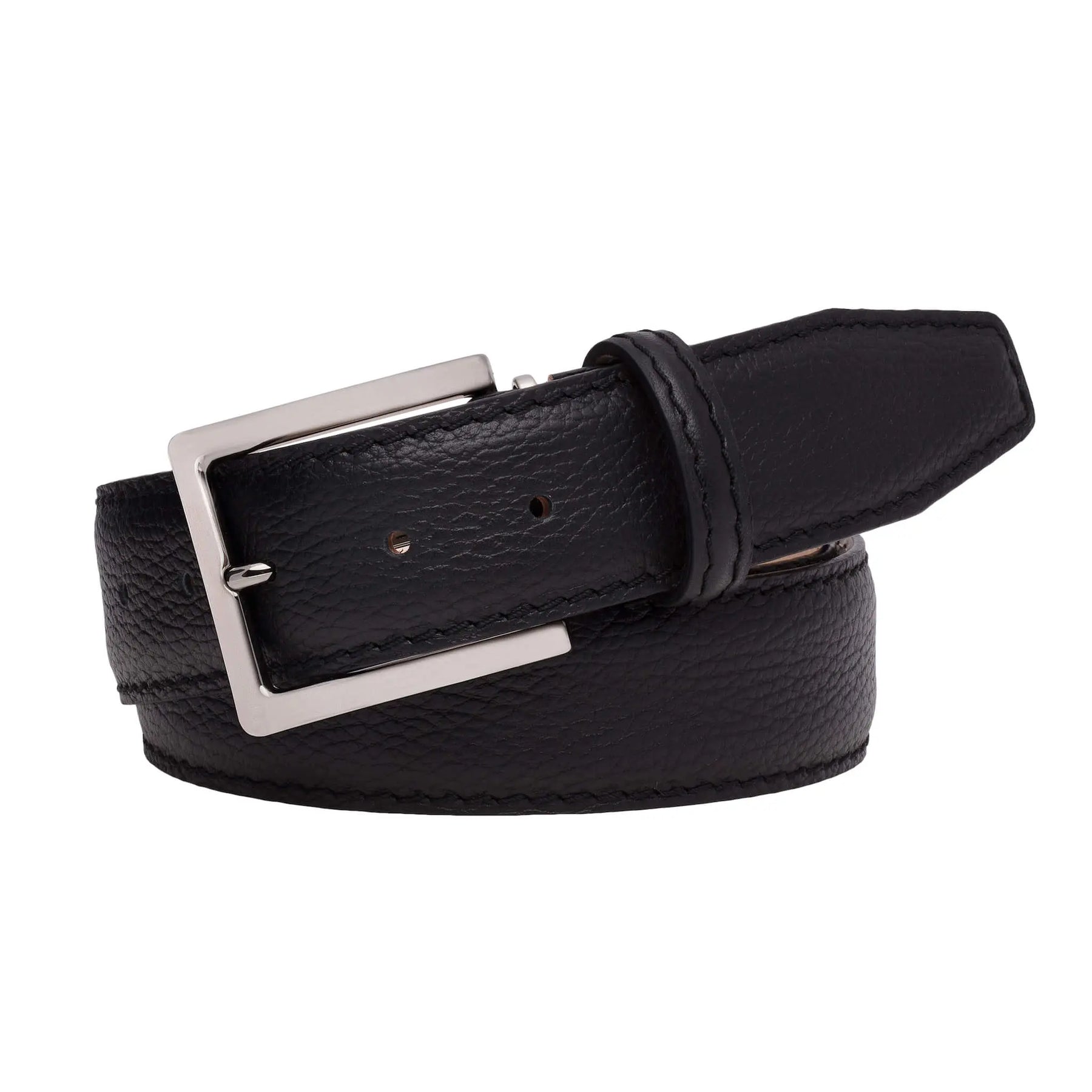 Black Italian Pebble Grain Belt by Roger Ximenez: Bespoke Belts and Leather Accessories, handmade leather goods detail photo 4
