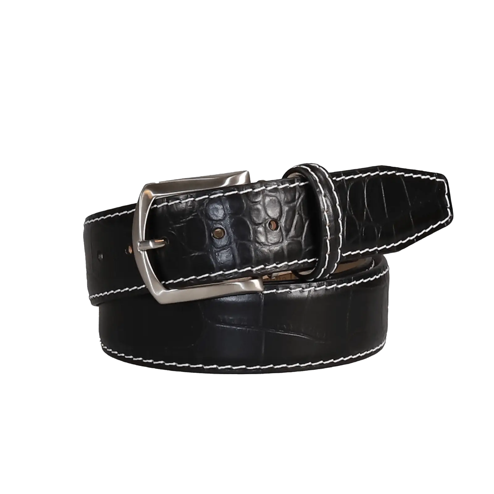 Black Mock Croc Leather Belt by Roger Ximenez: Bespoke Belts and Leather Accessories, handmade leather goods main product photo
