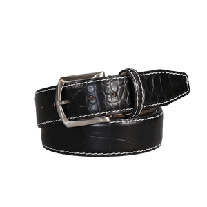 Black Mock Croc Leather Belt by Roger Ximenez: Bespoke Belts and Leather Accessories, handmade leather goods main product photo