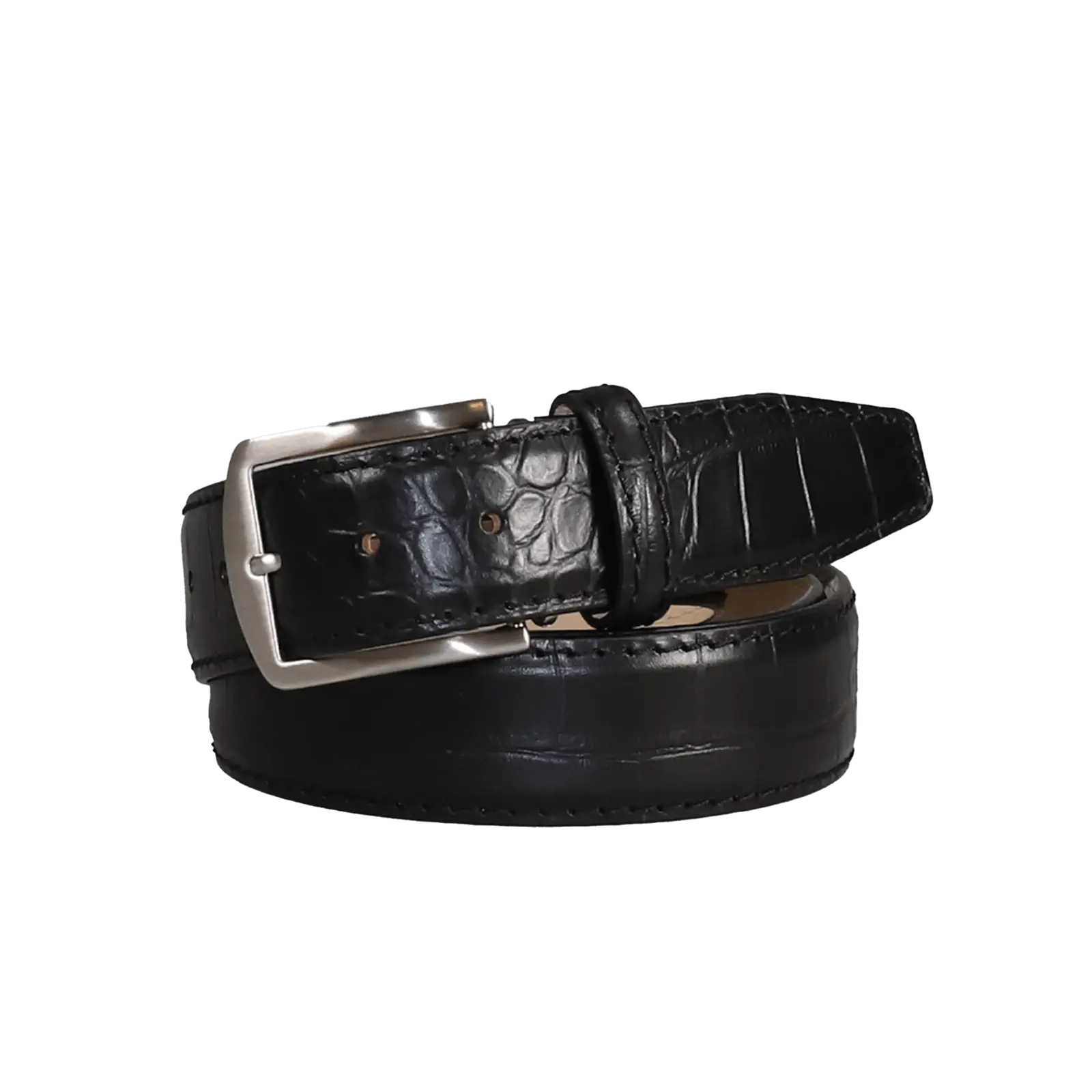 Black Mock Croc Leather Belt by Roger Ximenez: Bespoke Belts and Leather Accessories, handmade leather goods detail photo 2