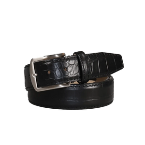 Black Mock Croc Leather Belt by Roger Ximenez: Bespoke Belts and Leather Accessories, handmade leather goods detail photo 2