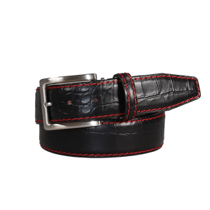 Black Mock Croc Leather Belt by Roger Ximenez: Bespoke Belts and Leather Accessories, handmade leather goods detail photo 5
