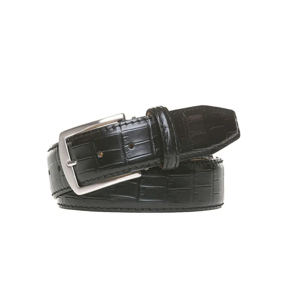 Black Mock Gator Leather Belt by Roger Ximenez: Bespoke Belts and Leather Accessories, handmade leather goods main product photo