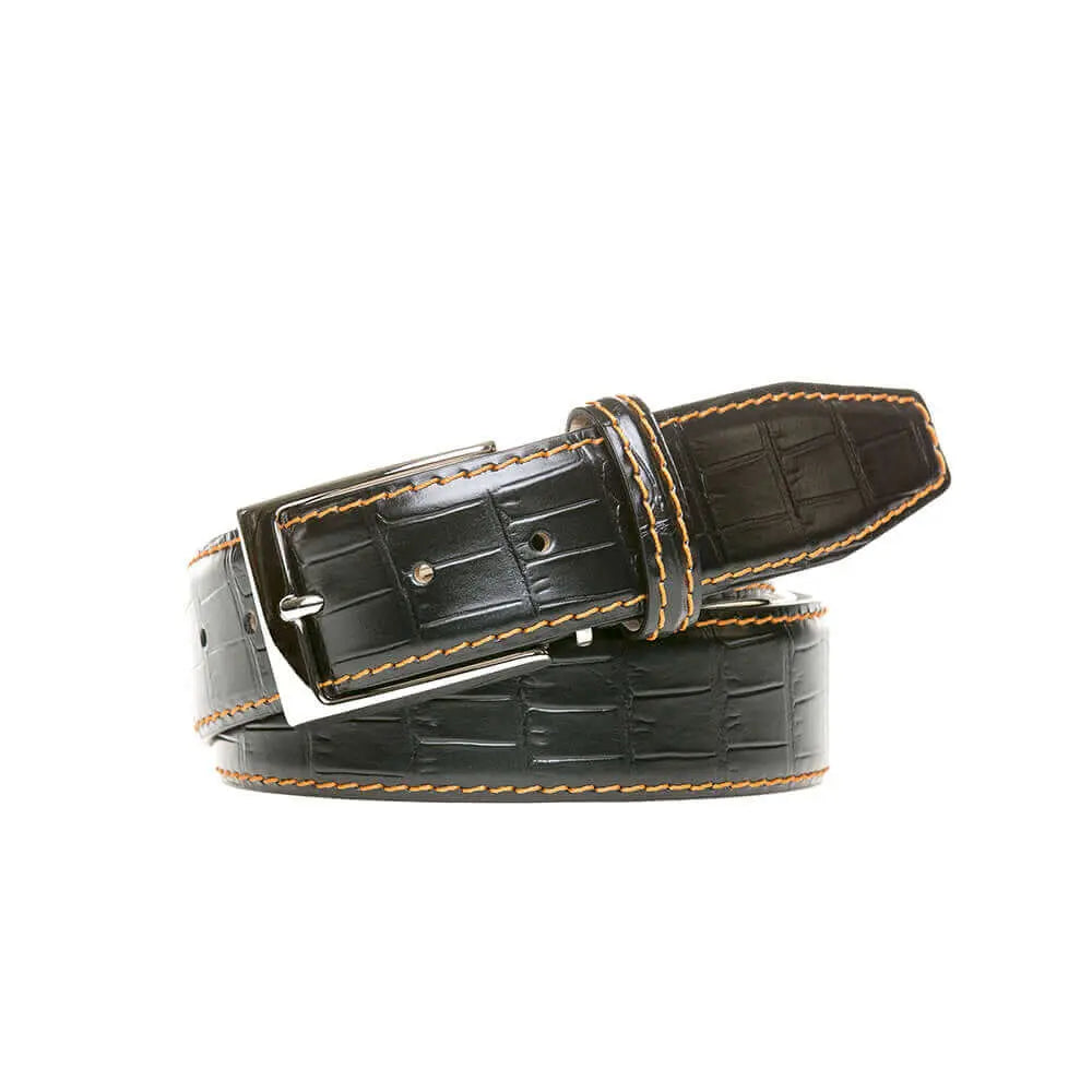 Black Mock Gator Leather Belt by Roger Ximenez: Bespoke Belts and Leather Accessories, handmade leather goods detail photo 3