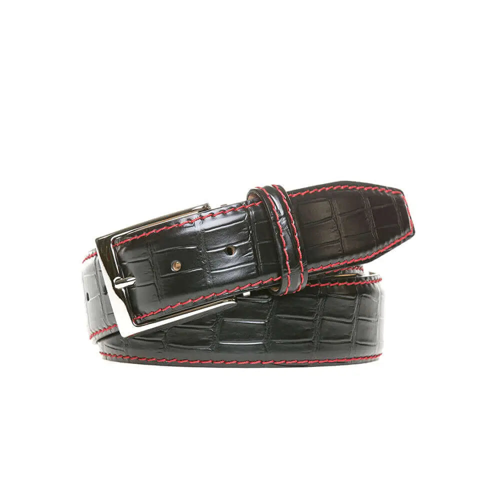 Black Mock Gator Leather Belt by Roger Ximenez: Bespoke Belts and Leather Accessories, handmade leather goods detail photo 5