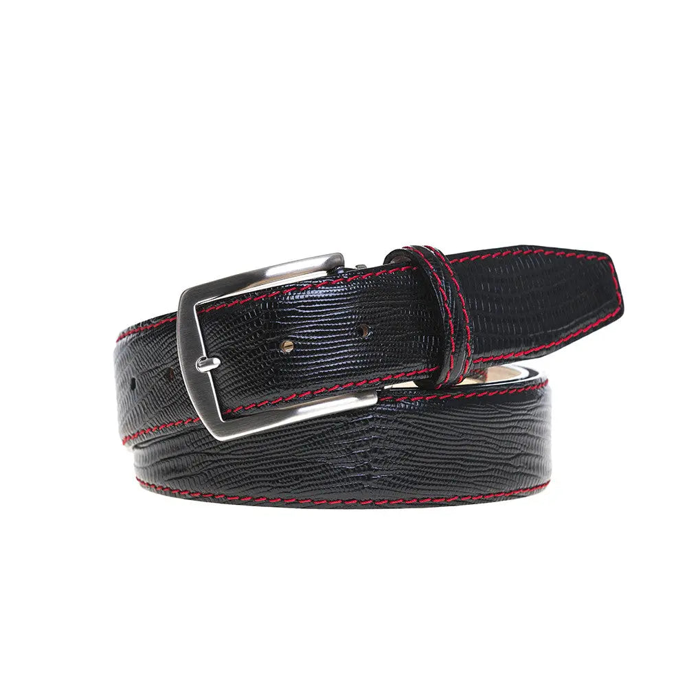 Black Mock Lizard Belt by Roger Ximenez: Bespoke Belts and Leather Accessories, handmade leather goods main product photo