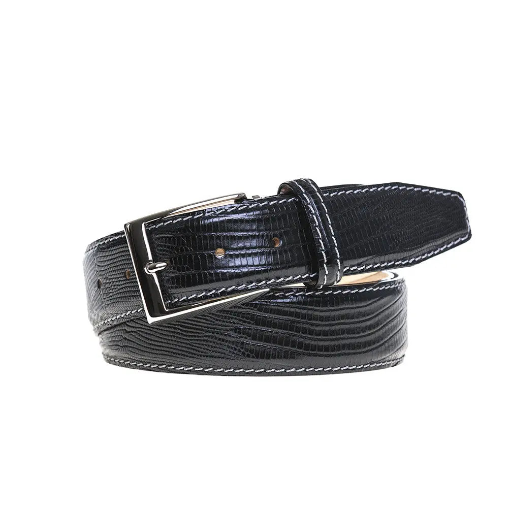 Black Mock Lizard Belt by Roger Ximenez: Bespoke Belts and Leather Accessories, handmade leather goods detail photo 2