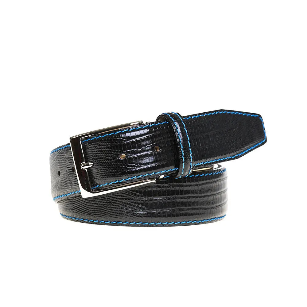Black Mock Lizard Belt by Roger Ximenez: Bespoke Belts and Leather Accessories, handmade leather goods detail photo 3