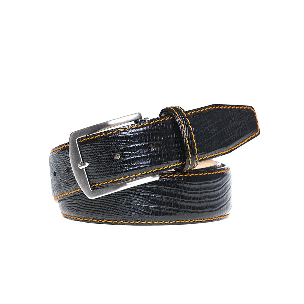 Black Mock Lizard Belt by Roger Ximenez: Bespoke Belts and Leather Accessories, handmade leather goods detail photo 4