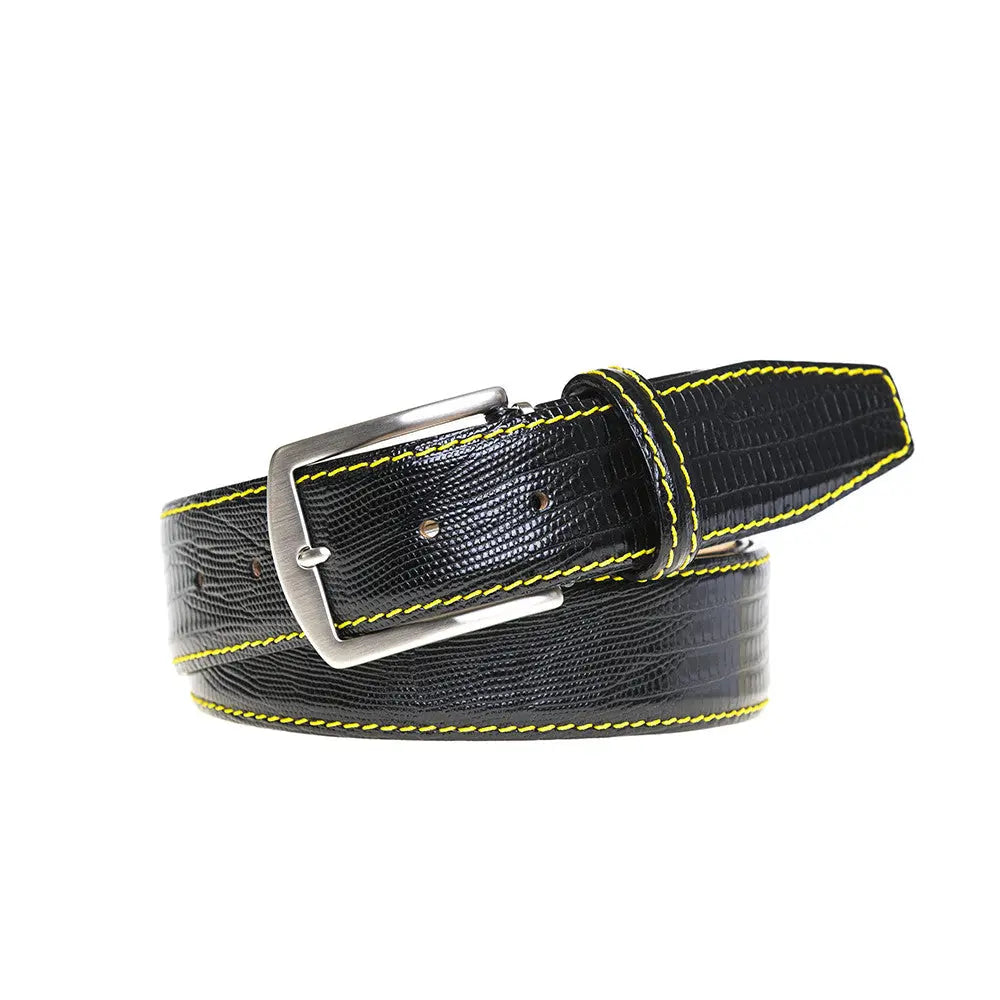 Black Mock Lizard Belt by Roger Ximenez: Bespoke Belts and Leather Accessories, handmade leather goods detail photo 5
