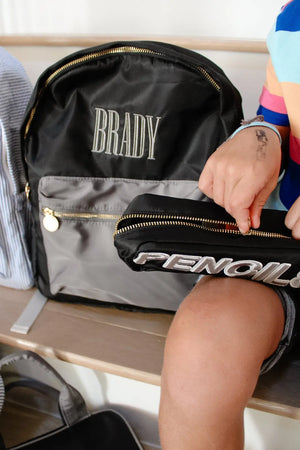 Black + Grey Colorblock Backpack PLAIN NO EMBROIDERY by KenzKustomz, handmade leather goods detail photo 7