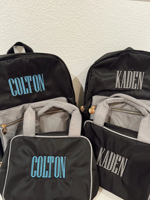 Black + Grey Colorblock Backpack PLAIN NO EMBROIDERY by KenzKustomz, handmade leather goods detail photo 8