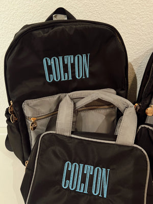 Black + Grey Colorblock Backpack PLAIN NO EMBROIDERY by KenzKustomz, handmade leather goods detail photo 14