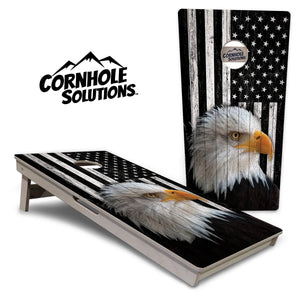 Black & White Eagle Flag Cornhole Boards - Professional Tournament Series by Cornhole Solutions, custom cornhole board main product photo