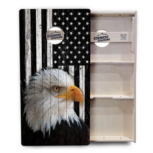 Black & White Eagle Flag Cornhole Boards - Professional Tournament Series by Cornhole Solutions, custom cornhole board detail photo 3