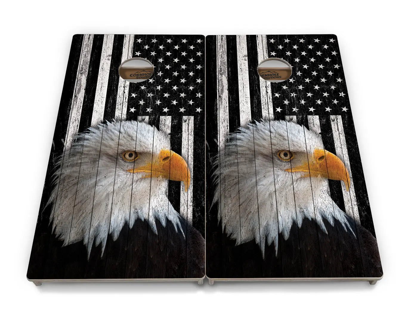 Black & White Eagle Flag Cornhole Boards - Professional Tournament Series by Cornhole Solutions, custom cornhole board detail photo 4