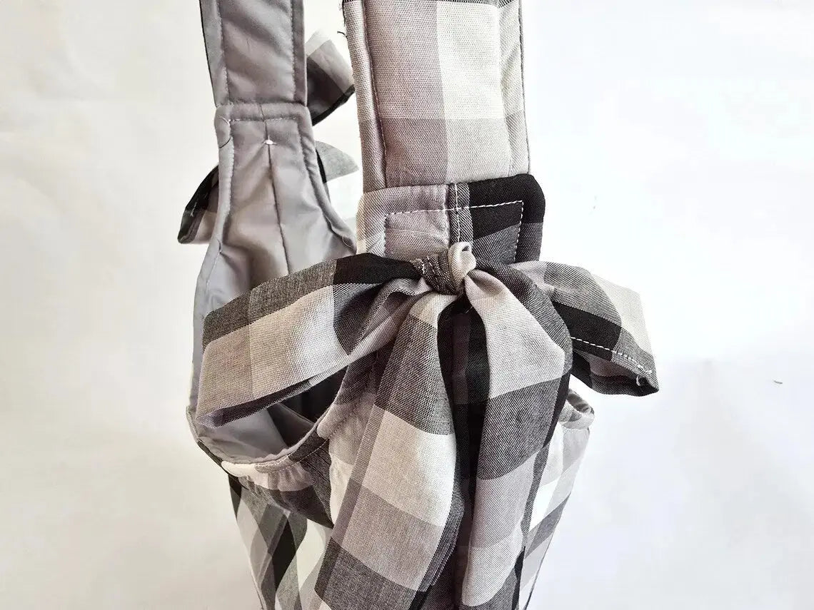 Black and White Buffalo Plaid Tote Bag – Handmade Farmhouse Shoulder Bag, Neutral Everyday Purse, Gingham Market Tote by Maypop House Designs, handmade leather goods detail photo 6