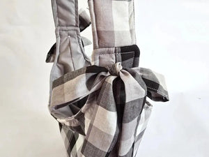 Black and White Buffalo Plaid Tote Bag – Handmade Farmhouse Shoulder Bag, Neutral Everyday Purse, Gingham Market Tote by Maypop House Designs, handmade leather goods detail photo 6