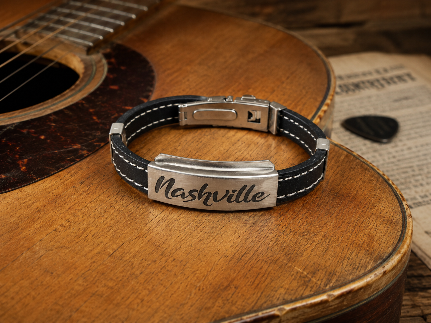 Men’s Vegan Leather Nashville Bracelet by N Harmony Jewelry, Southern food gift main product photo