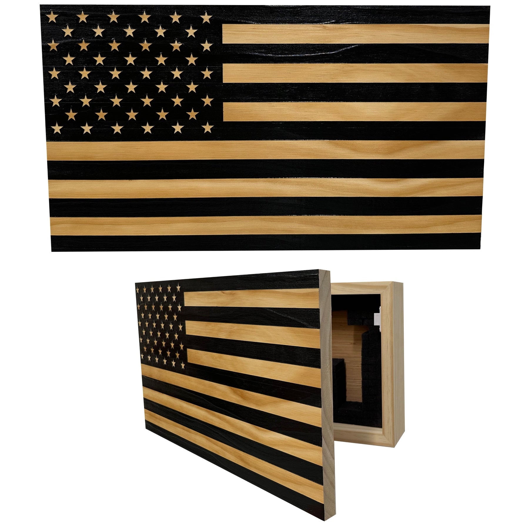 American Flag Decorative & Secure Wall-Mounted Gun Cabinet (Black) by Bellewood Designs, Southern home decor main product photo