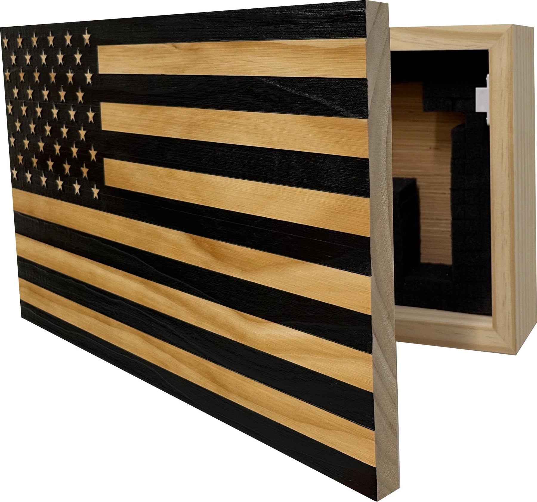 American Flag Decorative & Secure Wall-Mounted Gun Cabinet (Black) by Bellewood Designs, Southern home decor detail photo 5
