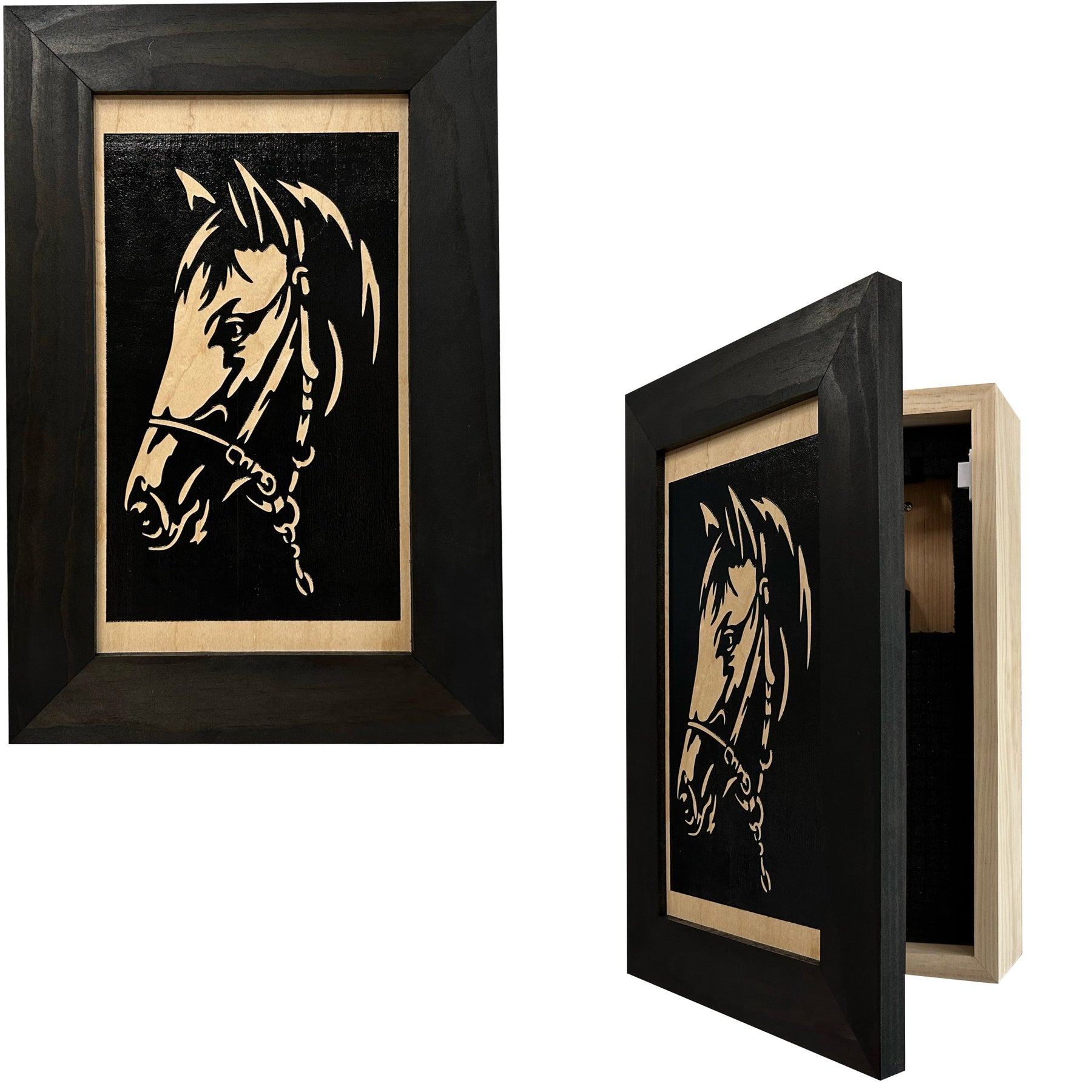 Horse Wall Art Gun Concealment Furniture - Handcrafted Hidden Gun Storage Wall Decor - Hidden Gun Shelf with Magnetic Lock for Quick Access by Bellewood Designs, Southern home