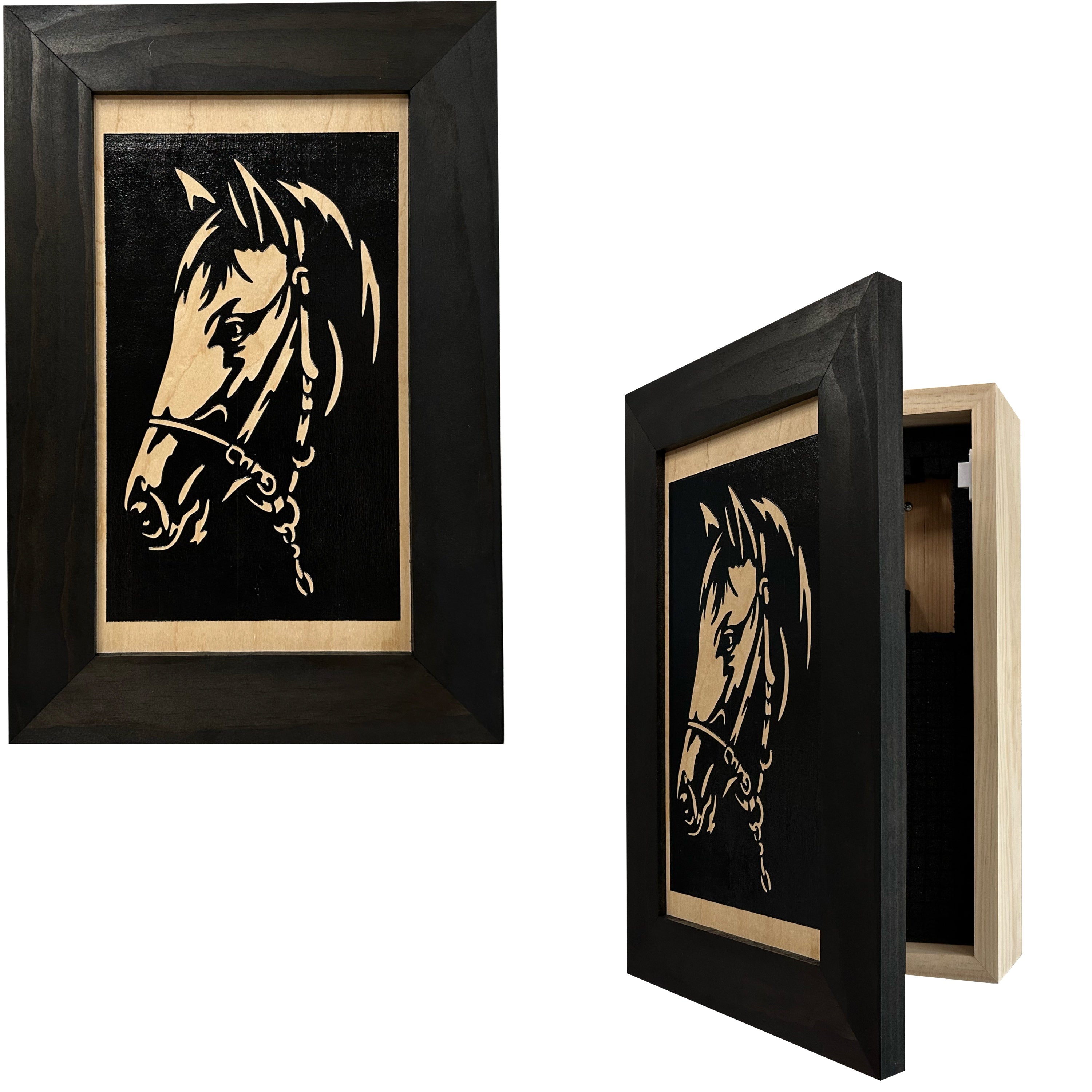 Horse Wall Art Gun Concealment Furniture - Handcrafted Hidden Gun Storage Wall Decor - Hidden Gun Shelf with Magnetic Lock for Quick Access by Bellewood Designs, Southern home