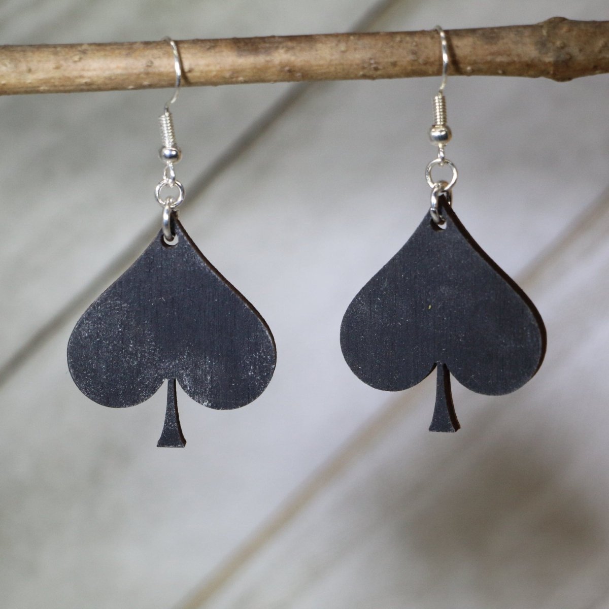 Black Spade Wooden Earrings | Card Suit Playing Card Jewelry
