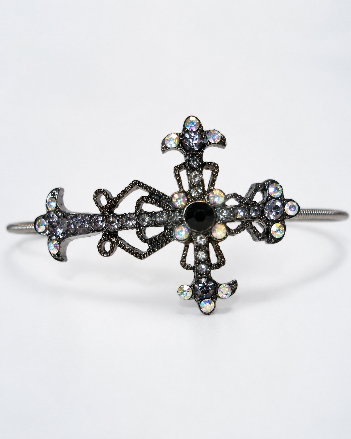 Black Rhinestone Cross Guitar String Bracelet by N Harmony Jewelry, handmade jewelry detail photo 3
