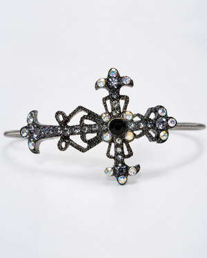 Black Rhinestone Cross Guitar String Bracelet by N Harmony Jewelry, handmade jewelry detail photo 3
