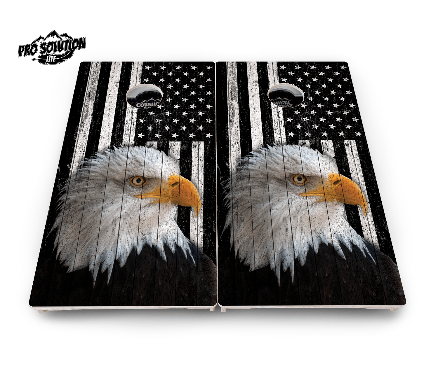 Black & White Eagle Flag Cornhole Boards - Pro Solution Lite Series