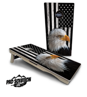 Black & White Eagle Flag Cornhole Boards - Pro Solution Lite Series by Cornhole Solutions, custom cornhole board detail photo 2