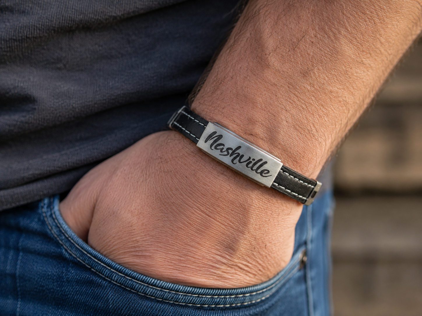 Men’s Vegan Leather Nashville Bracelet by N Harmony Jewelry, Southern food gift detail photo 2