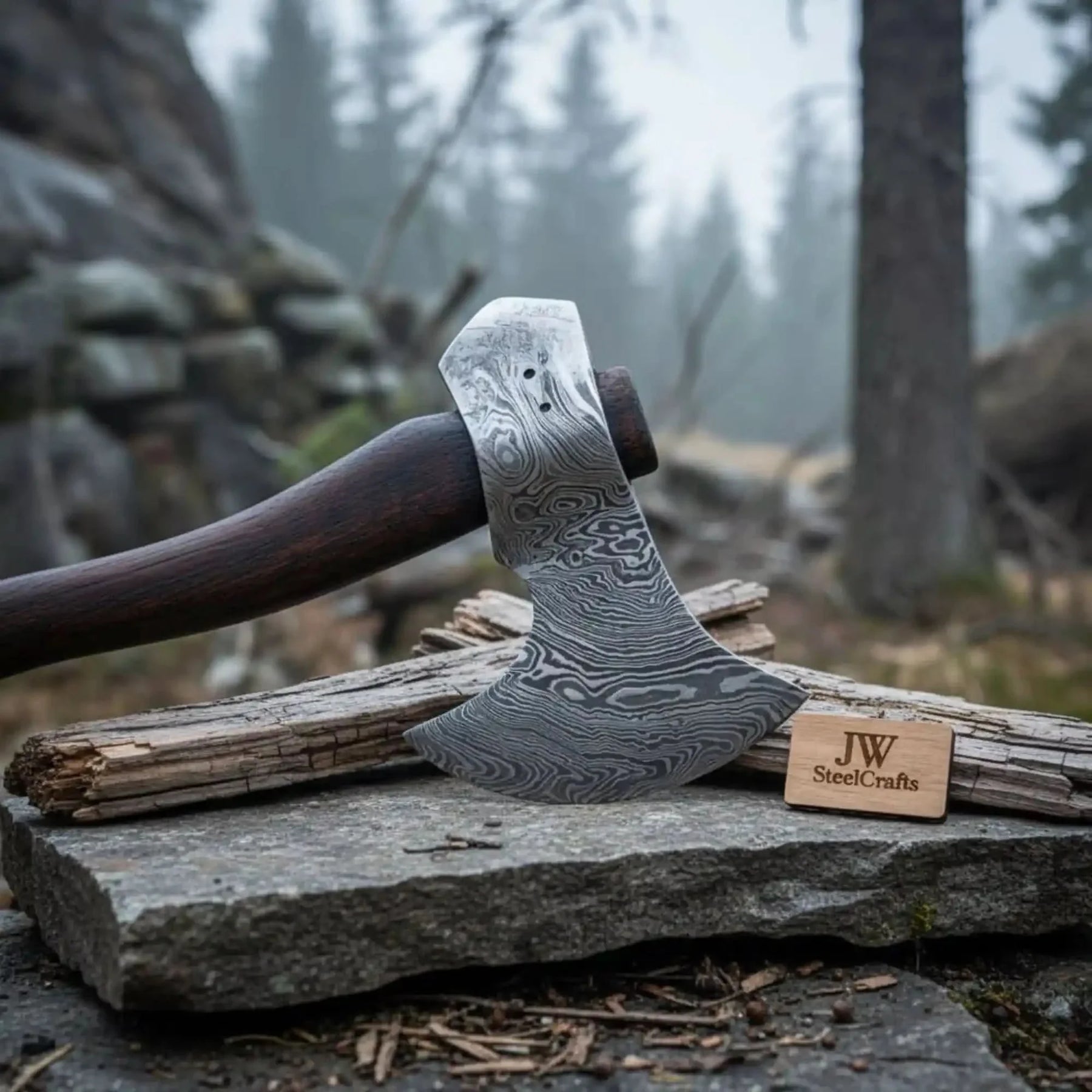 Hand Forged Damascus Steel Hatchet Hawks Tomahawk Axe Rose Wood by JW SteelCrafts, Southern lifestyle apparel detail photo 4