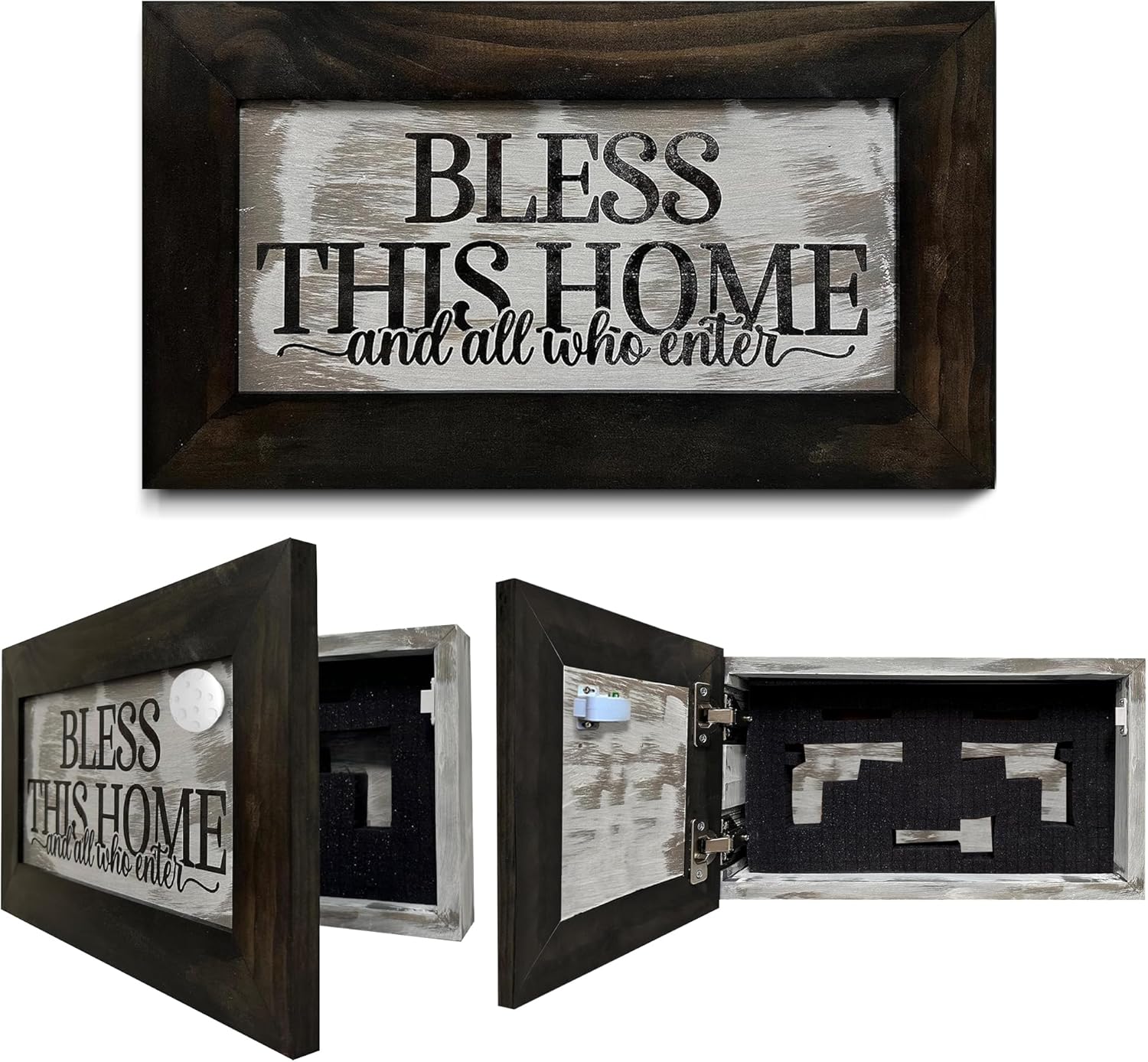Bless This Home and All Who Enter Hidden Gun Storage Wall Decor - Hand-Painted Gun Concealment Decor - Gun Shelf Hidden Storage with Magnetic Lock for by Bellewood Designs