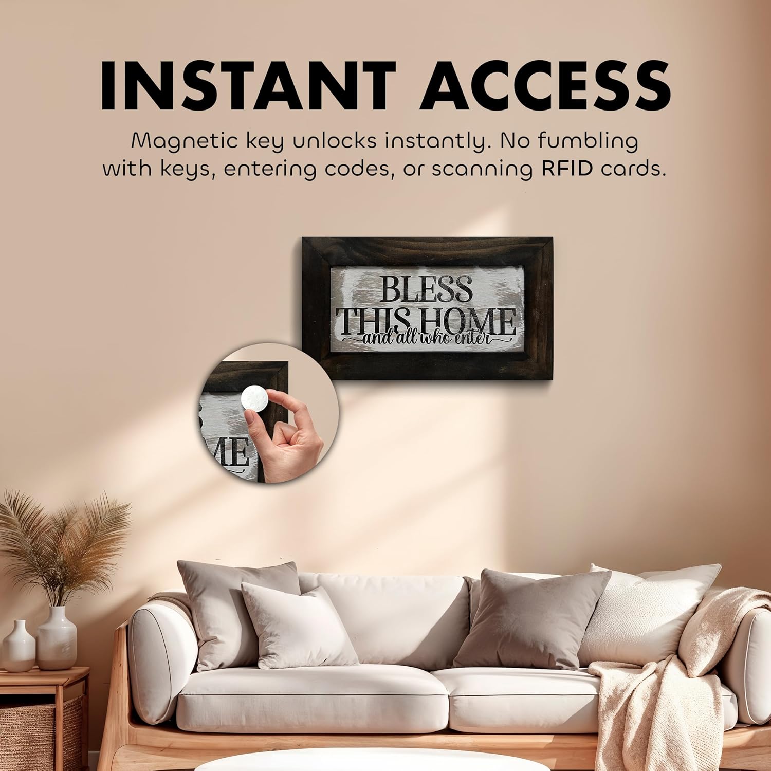 Bless This Home and All Who Enter Hidden Gun Storage Wall Decor - Hand-Painted Gun Concealment Decor - Gun Shelf Hidden Storage with Magnetic Lock for by Bellewood Designs