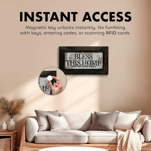Bless This Home and All Who Enter Hidden Gun Storage Wall Decor - Hand-Painted Gun Concealment Decor - Gun Shelf Hidden Storage with Magnetic Lock for by Bellewood Designs