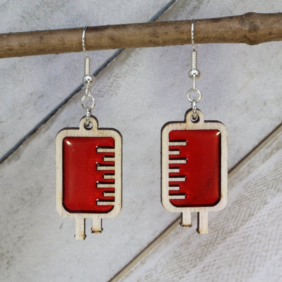 Blood Bag Wooden Earrings | Medical Nurse Jewelry by Cate's Concepts, LLC