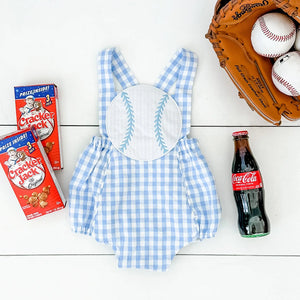 Blue Baseball Sunsuit by Seven Lantern Lane, children's boutique clothing detail photo 10