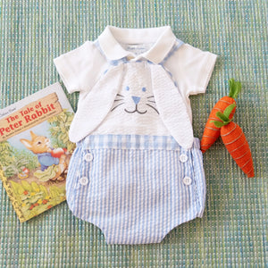 Blue Bunny Sunsuit by Seven Lantern Lane, children's boutique clothing detail photo 3